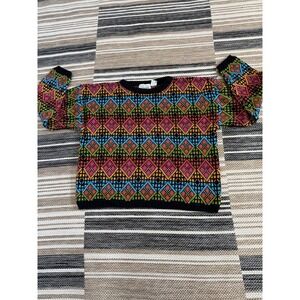 Vintage Shenanigans Sweater Women's Large Multicolor Argyle Knit Pullover Retro